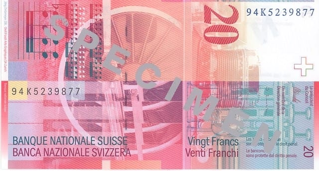 Швейцария 20 CHF — оборотная сторона
