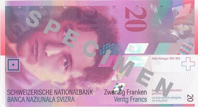 Швейцария 20 CHF — лицевая сторона