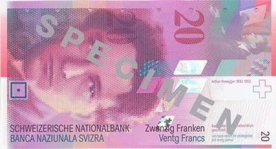Швейцария 20 CHF — лицевая сторона