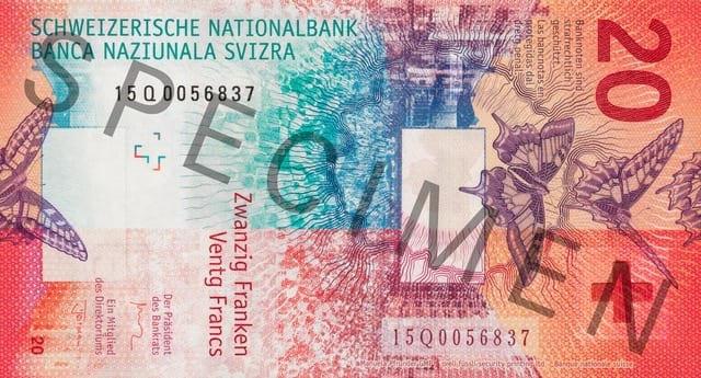 Швейцария 20 CHF — оборотная сторона