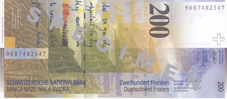 Швейцария 200 CHF — оборотная сторона