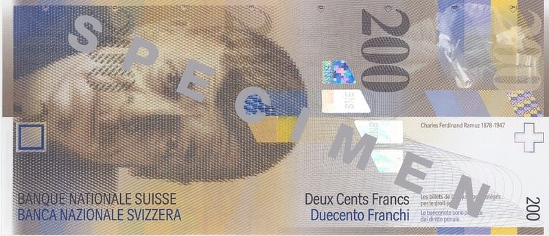 Швейцария 200 CHF — лицевая сторона