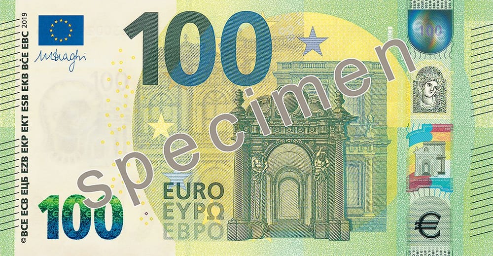 Евросоюз 100 € — лицевая сторона